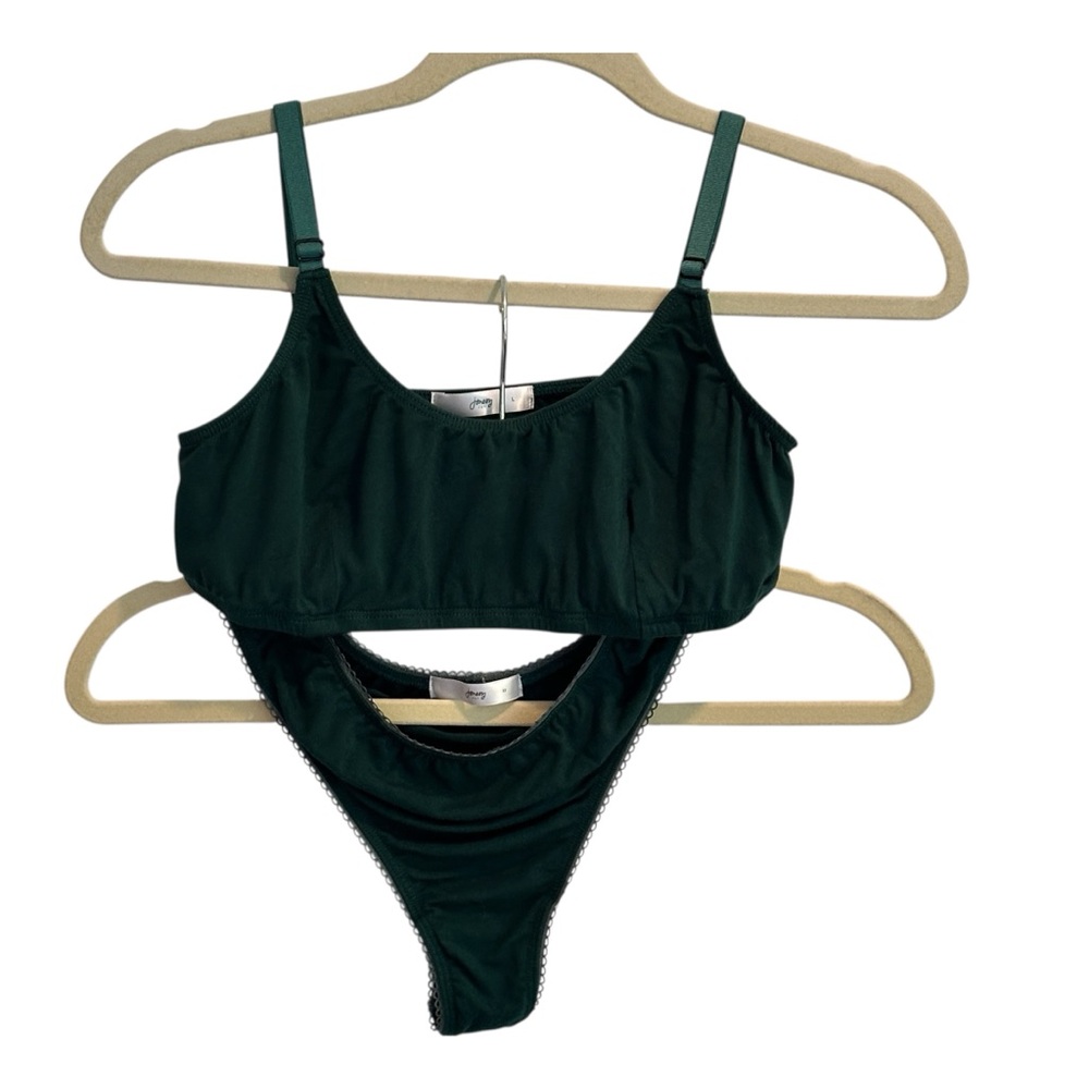 Jonesy NY Bralette + High Cut Thong Matching Lingerie Set Forest Green Organic